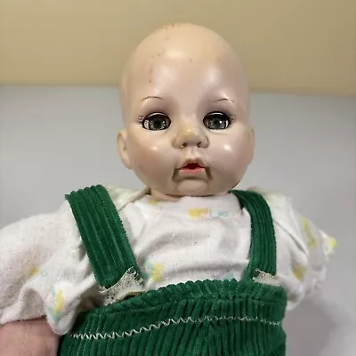 VTG 1975 Victoria Madame Alexander Cryer Baby Doll - 14  - Green Corduroy Bibs • $35