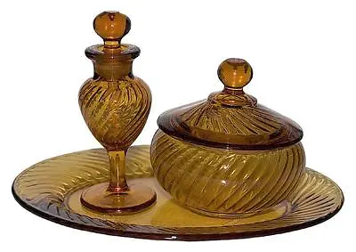 Imperial Twisted Optic Depression Era Amber Cologne / Perfume Vanity Set • $199.99