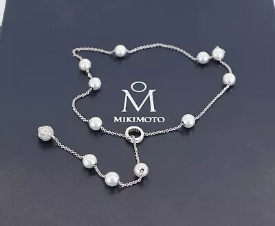Mikimoto 18K White Gold Akoya Pearls In Motion Diamond Pave Set Ball Necklace • $5250
