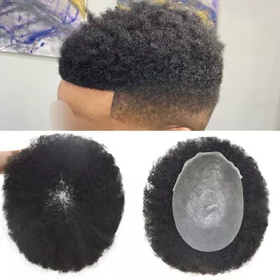 Mens Toupee Afro Curly Thin Skin African American Black Human Hairpiece • $169