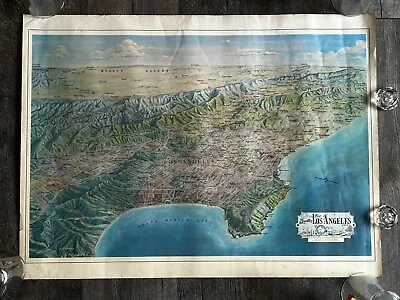 MAP OF GREATER LOS ANGELES Vintage Poster Jack Moffett Artist Cooper Enterprises • $99