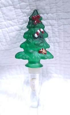 Crystal Glass Christmas Tree Wine Bottle Stopper Green Handpainted Satin Finish  • £17.35