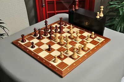 Gilded Grandmaster Chess Set Box & Board 3.25  King - Mahogany Gilded & Boxwood • $229