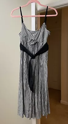 Vintage 90's Mng Limited Edition Paris Sundress Gray Striped Cotton Sateen Small • $7.87