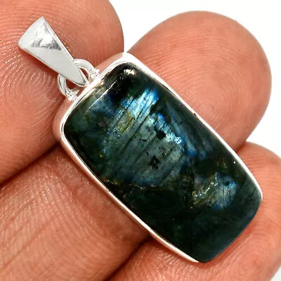 Natural Larvikite Black Moonstone 925 Sterling Silver Pendant Jewelry CP32181 • $11.99