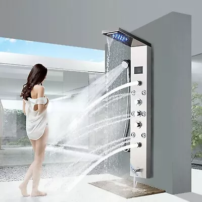 Stainless Steel Shower Panel Tower LED Rain Waterfall Massage System Body Jets • £107.99