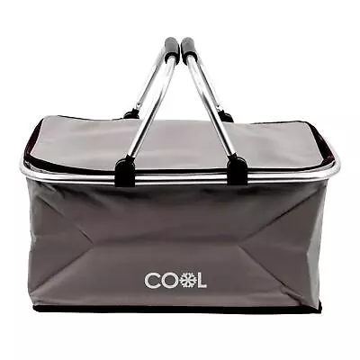 Picnic Basket Insulated Cooler Bag Folding Shopping Hamper Cool Box Grey 35L • £11.99