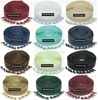 No3 CONTINUOUS CHAIN ZIP & SLIDERS UPHOLSTERY CHOOSE COLOUR & LENGTH FREE P&P • £5.99