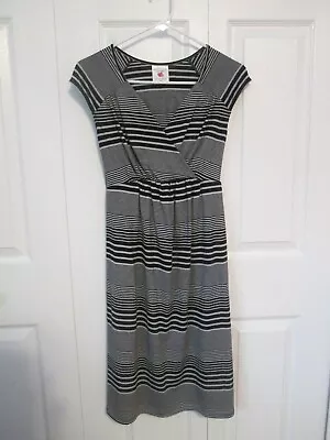 Womens Maternity Dress Small V-Neckline White Stripes Cap Sleeve Tie Waist  • $18.95