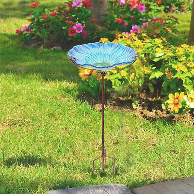 £22.92 • Buy 25 In Height Glass Garden Bird Bath Bird Feeder Garden Outdoor With Metal Stake