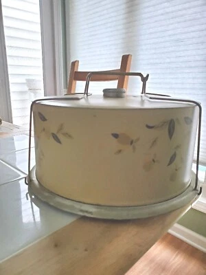 Vintage DECOWARE Midcentury Tin Metal Cake Keeper Carrier W/Leaves 1950's • $35