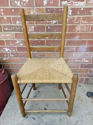 Antique Amish Shaker Chair Hickory Ladder Back Rush Woven Seat #2 • $89.99