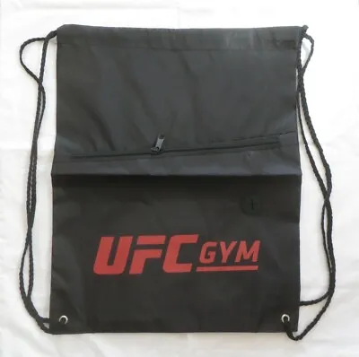 UFC Gym Drawstring Bag With Zipper Pocket - Black With Red Lettering - Polyester • $24.99