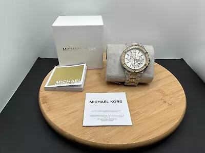 Michael Kors Lennox Paved Chronograph Two Tone Quartz Watch MK-9150 45mm • $249.99