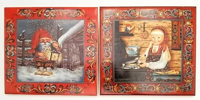 Norway Suzanne Toftey Nisse With Lantern & Krumkake Girl Tiles • $30