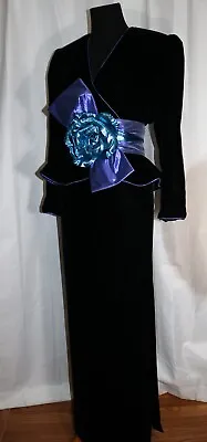 Vintage 1980s Eugene Alexander Couture Velvet Dress USA • $294.99