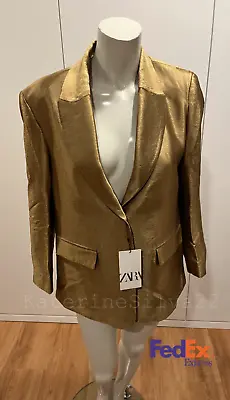 Zara Woman Ss24 Gold Blazer With Padded Shoulders Ref:2107/599 • $143.99