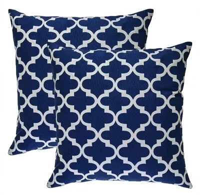 £9.99 • Buy TreeWool, (2 Pcs) Trellis Accent Blue Cotton  Cushion Covers / Pillowcases 16 