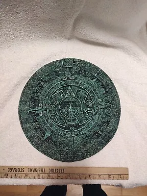Vintage Aztec Mayan Calendar Sun Stone Malachite Green 11  Wall Plaque • $45