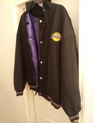 VINTAGE Los Angeles Lakers Jacket Mens Large Black Purple Starter -Broken Zipper • $69.99