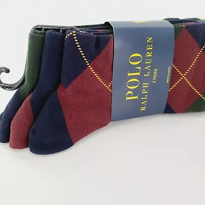 Polo Ralph Lauren Socks Dress Casual Men's 3 Pairs Argyle Multicolor NEW • $18.92