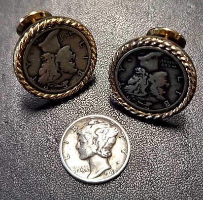 $19.95 • Buy Vintage Mercury Dime 1943 Uncirculated & Cufflinks 1939 + 1940 Gold Tone Trim