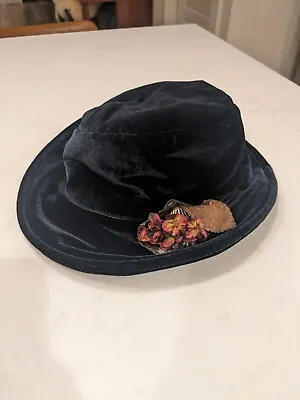 Vintage Velvet Floppy Hat With Dried Flower Black Cap • $49.98