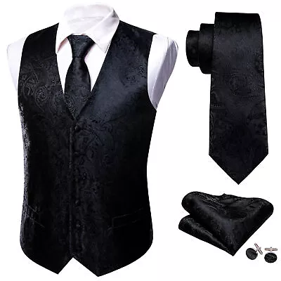 Fashion Men's Waistcoat Coat Vest Tie Hankie SET Formal Dress Suit Slim Tuxedo • $23.99