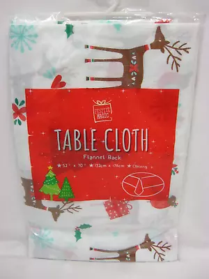 Festive Magic Vinyl Flannelback Wipeable Tablecloth Cover 132cm X 178cm White • £4.99