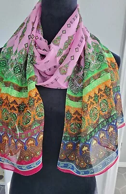 Maya Antonia Chiffon Scarf/Shawl Pink-Green-Teal Tribal-Moroccan-Vintage/Boho • $14