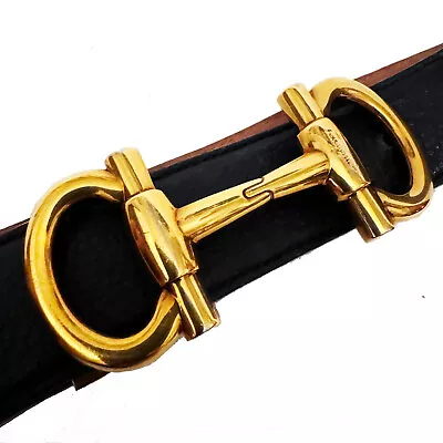 $595 SALVATORE FERRAGAMO Heavy Parigi Gold Horsebit Buckle Belt - W 36 • $225