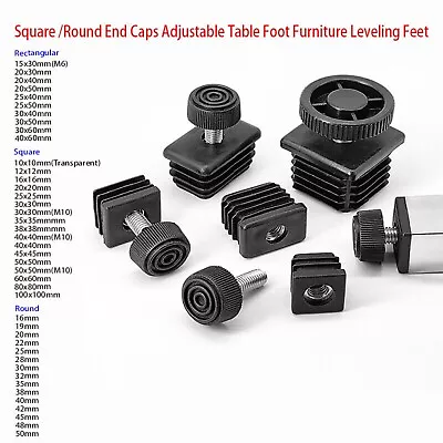 Square Tube Inserts End Caps Adjustable Table Foot Furniture Leveling Feet M6 M8 • $0.99