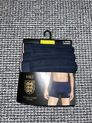 Marks And Spencer Mens 3 Pairs Dark Navy England Trunks Size Large RRP £20.00 • £12