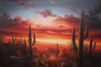 Oil Painting Southwestern Arizona Desert Sunset B. Duggan Local Pickup No Ship. • $350