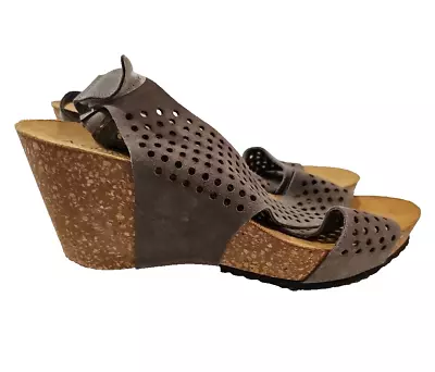 A. Giannetti Shoes Sandals 9.5 Gray Suede Leather Peep Toe Platform Cork Wedges • $26.90