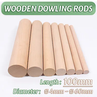 Ø 4mm To 60mm Beech X 10cm Wooden Dowling Rods Craft Sticks Rods Dowels DIY • £82.07