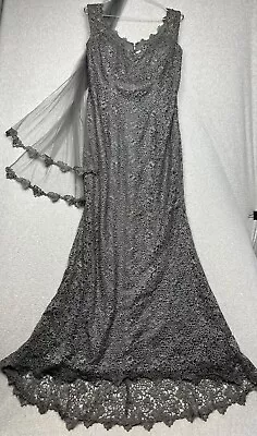 Montage Mon Cheri Lace Dress Rhinestone Event Gown Sz 14 Mother Of Bride Formal • $188.88