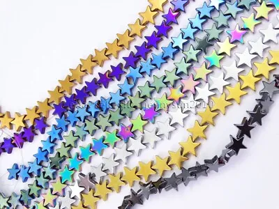 Natural Hematite Gemstone Flat Star Beads 16'' 6mm 8mm 10mm Metallic Colors • $1.65