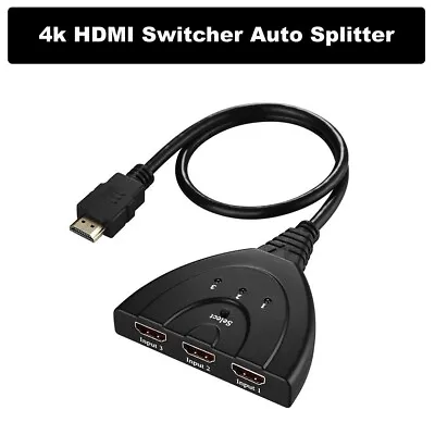 £5.49 • Buy Hdmi 3 Port Switch Switcher Splitter Selector 1080P HUB Box Cable HDTV AUTO UK