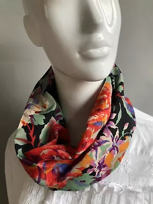 Snood Cowl Loop Circle Scarf Liberty Varuna Wool Fabric Handmade Flowers • £16.99