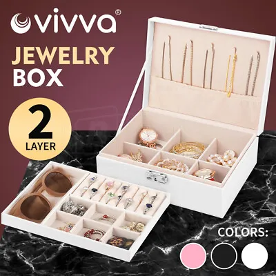$19.48 • Buy Vivva Jewelry Organizer Case Box Storage Earring Ring Velvet Display Leather