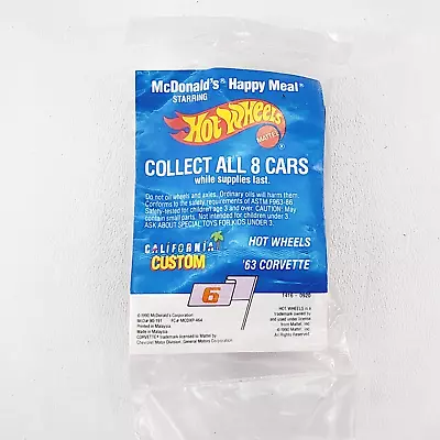 1990 McDonalds Happy Meal Hot Wheels '63 Corvette California Custom Toy - Sealed • $4.95