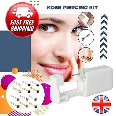 Disposable Nose Piercing Kit - Silver Gold CZ Stud Earring Gun DIY Home Self Ear • £3.45