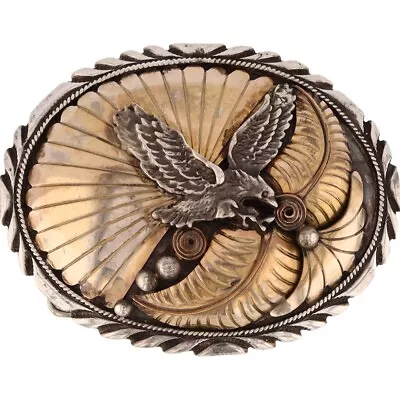 Sterling Silver Gold F Eagle Native American Western Cowboy Vintage Belt Buckle • $275