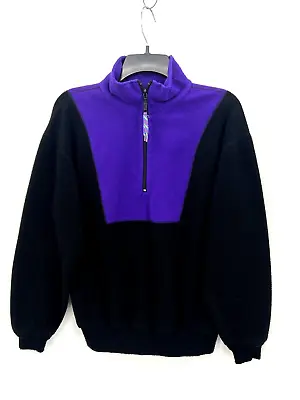 Vintage Marker Fleece Pullover Mens XS Purple Black Colorblock Quarter Zip 90s • $19.17