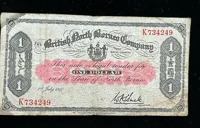 1940 British North Borneo 1 Dollar P29 Kinabalu  Sarawak Malaysia Note Fine Rare • $595
