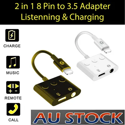 2 In1 8 Pin Connector To 3.5mm Aux Headphone Jack Adapter For IPhone IPad AU • $9.95