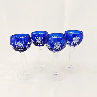 $59.99 • Buy Cobalt Crystal Cordials Cut To Clear Glass Hourglass Stem Port Sherry Set Of 4