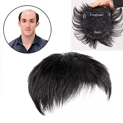 Men's Topper Toupee Clip Hairpiece Top Wigs Black Human Hair Short Male Wig US • $16.99