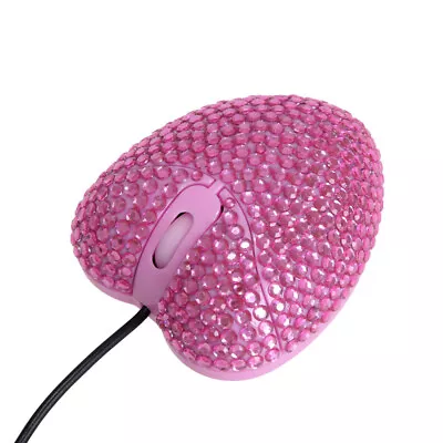 Pink Love Heart Shaped DIAMANTE MOUSE With USB Cable For PC Computer Laptop • £9.98